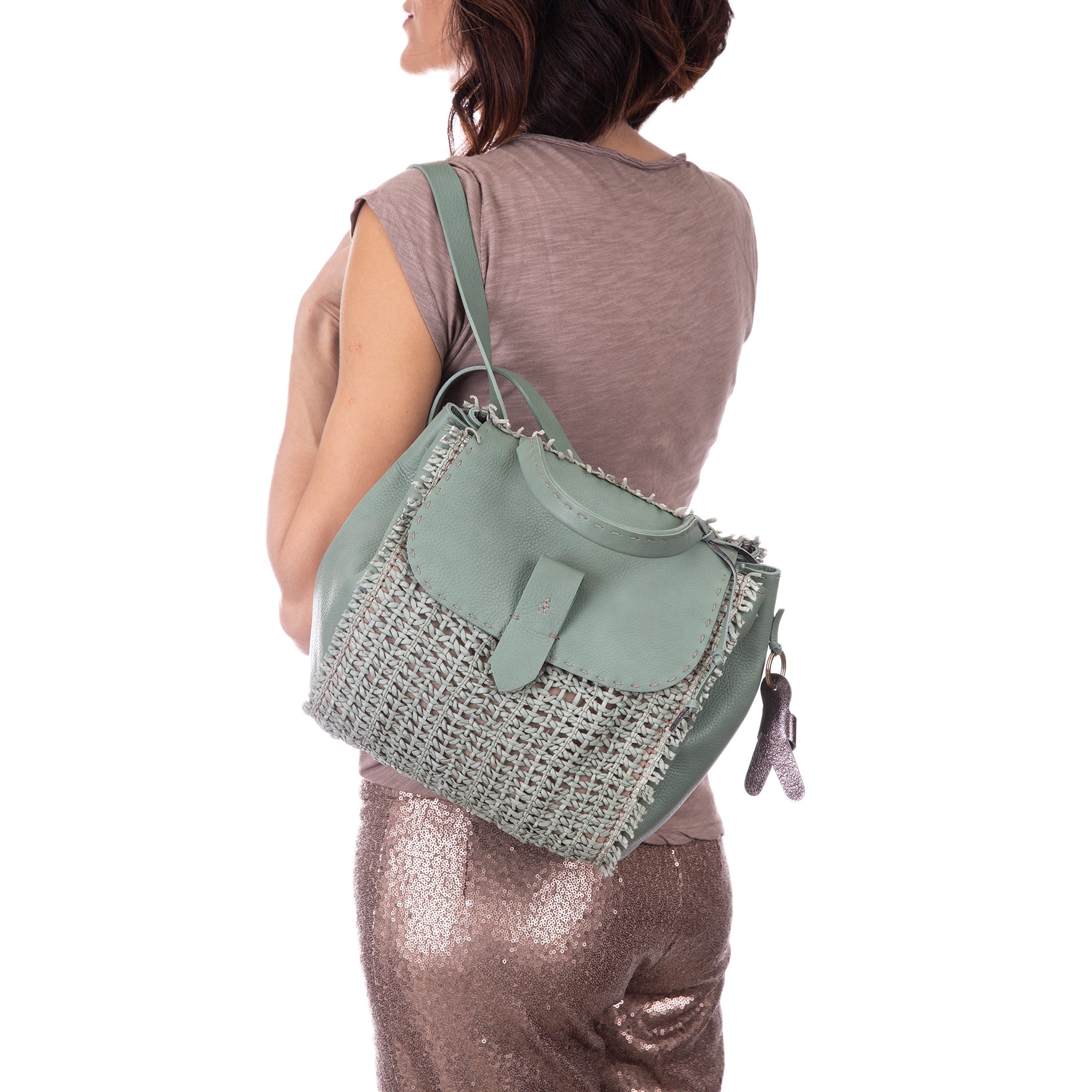 Lia Backpack M Intreccio Rete Sage Green