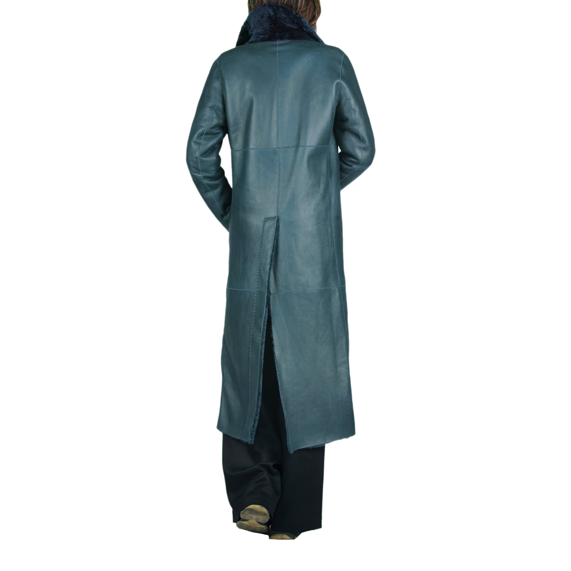 Long Reversible Shearling Coat Teal