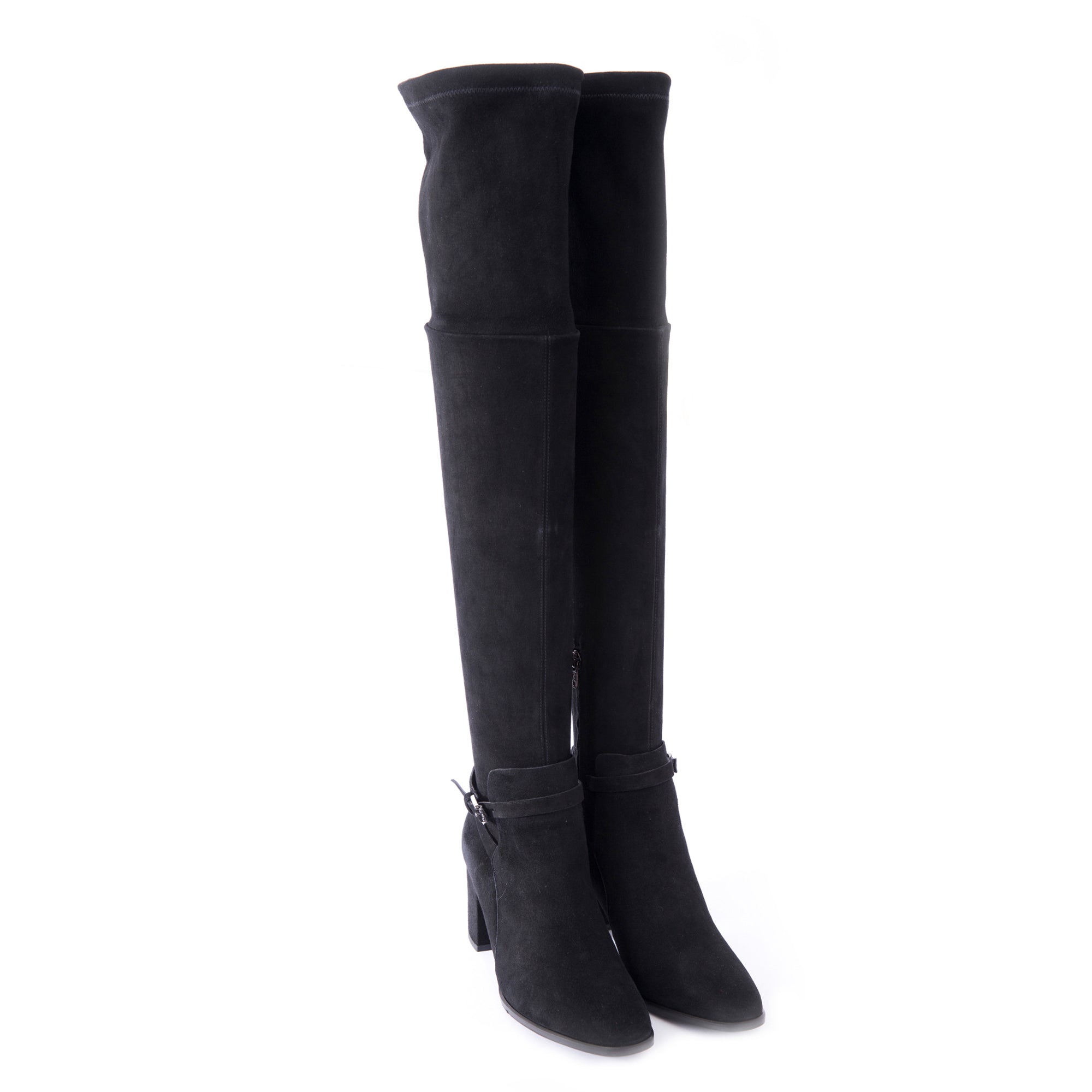 Over-the-knee Heeled Boot Stretch Camoscio Black